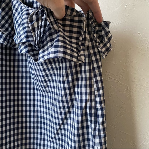 J. Crew Navy and White Gingham One-Shoulder Blouse - Picture 4 of 5